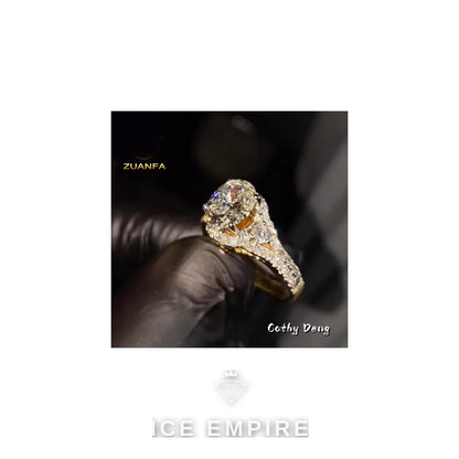 Iced Out 18K Gold Moissanite Engagement Ring