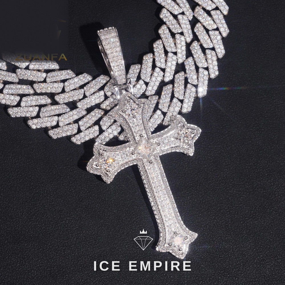 Iced Out Cross Rose Gold Plated Moissanite Pendant