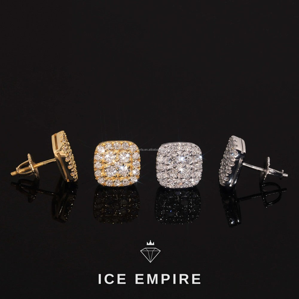 Iced Out Cluster Gold Plated Lab Grown Diamond Stud Earrings