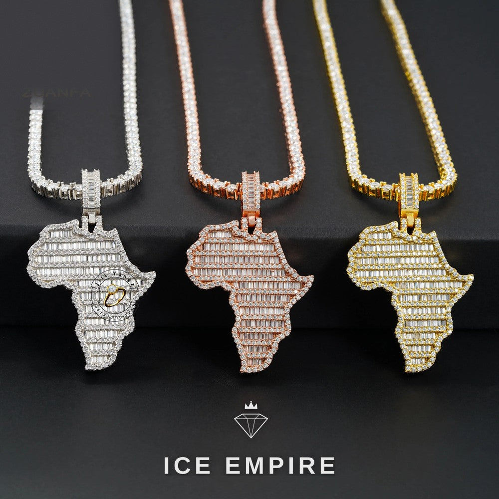 Iced Out Baguette 925 Silver Pendant