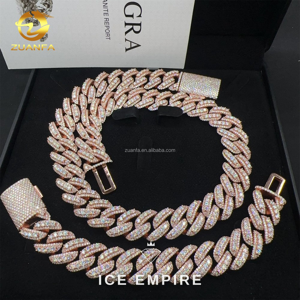 Iced Out Rose Gold Moissanite Cuban Chain