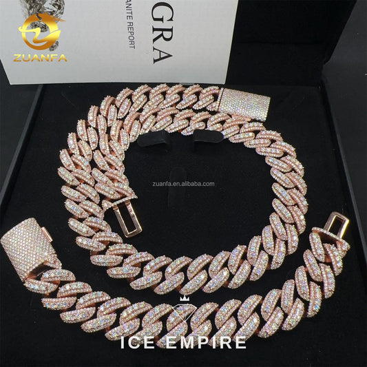 Iced Out Rose Gold Moissanite Cuban Chain