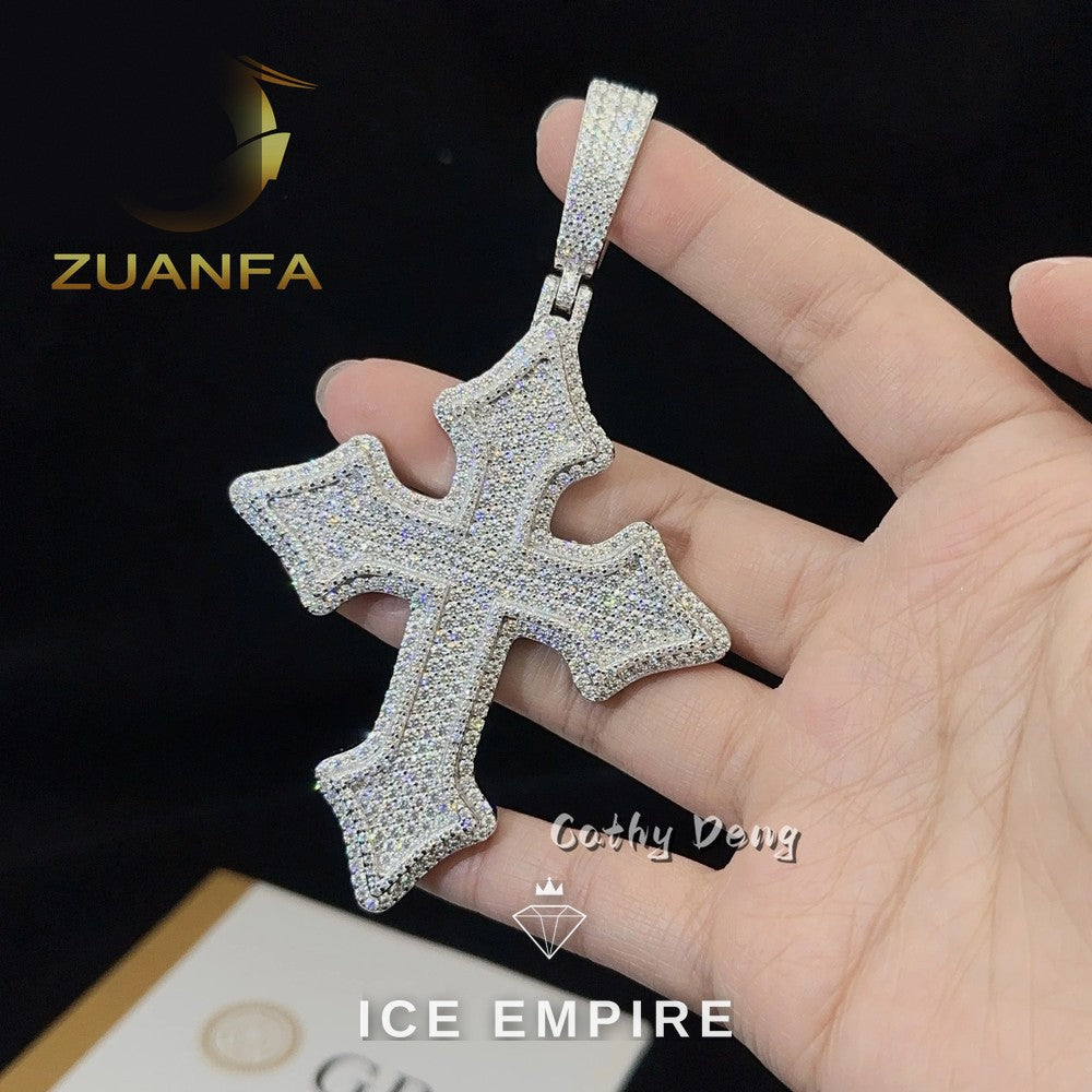 Iced Out Cross Rose Gold Plated Moissanite Pendant