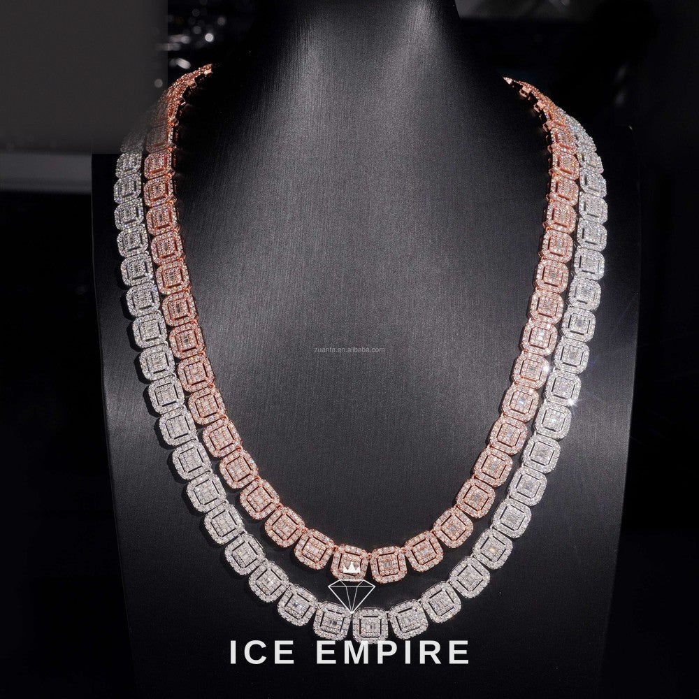 Iced Out Baguette Rose Gold Moissanite Cuban Chain