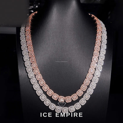 Iced Out Baguette Rose Gold Moissanite Cuban Chain