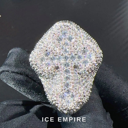 Iced Out Cross 925 Silver Moissanite Ring