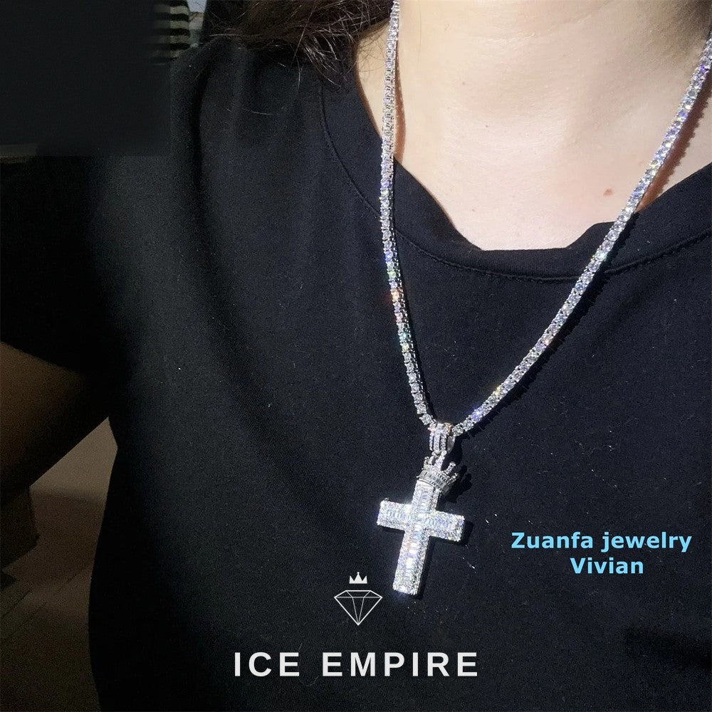 Iced Out Cross 925 Silver Pendant