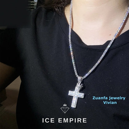 Iced Out Cross 925 Silver Pendant