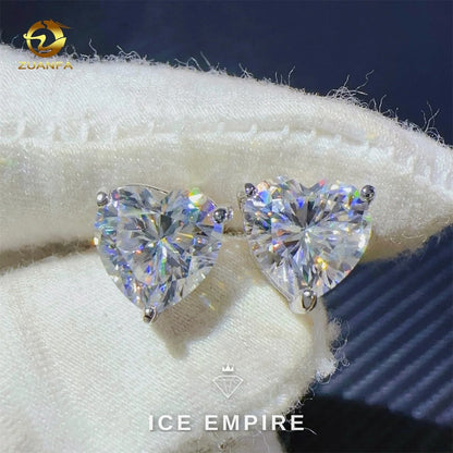 Iced Out Heart Gold Plated Moissanite Stud Earrings