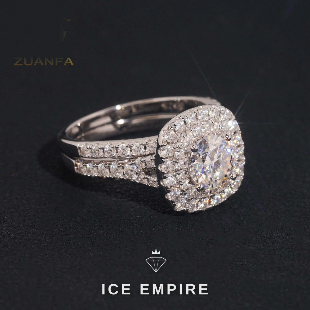 Iced Out 925 Silver Moissanite Engagement Ring