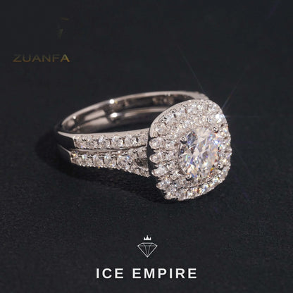 Iced Out 925 Silver Moissanite Engagement Ring