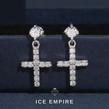 Iced Out Cross 18K Gold Moissanite Stud Earrings