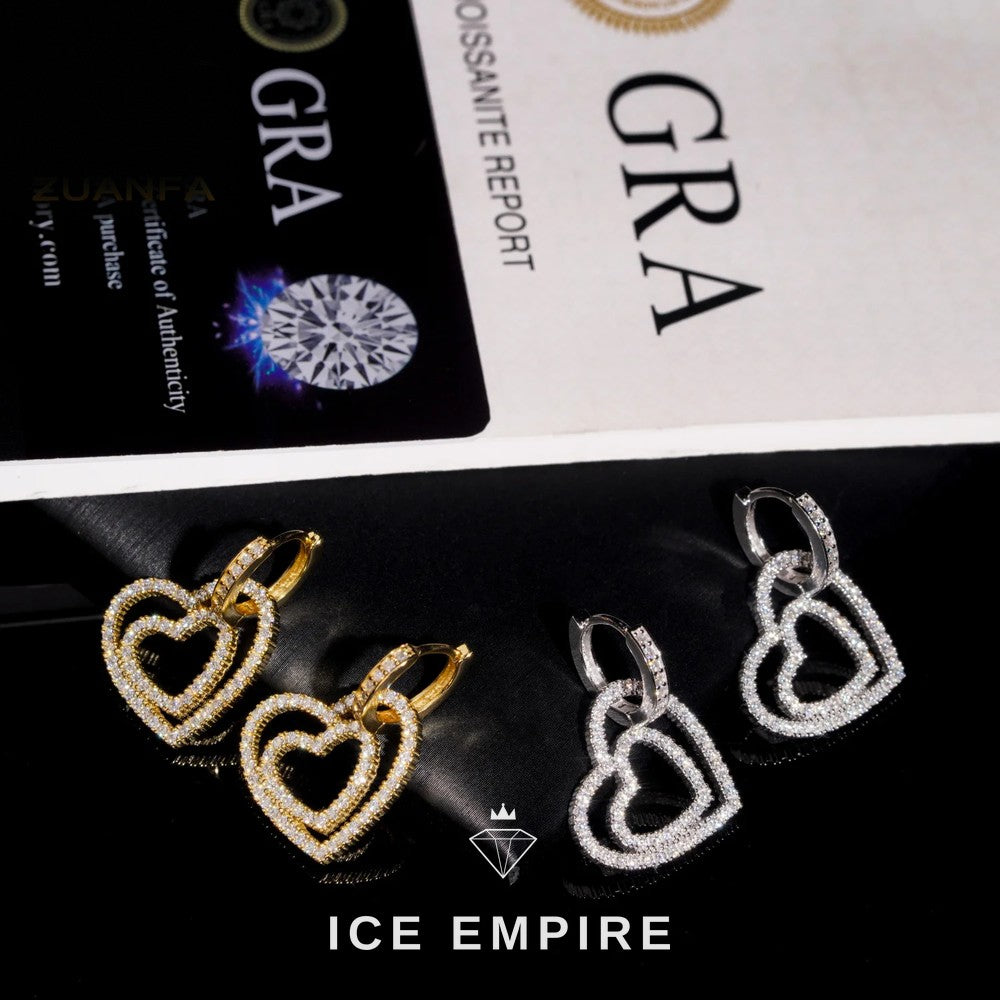 Iced Out Heart 925 Silver Moissanite Hoop Earrings