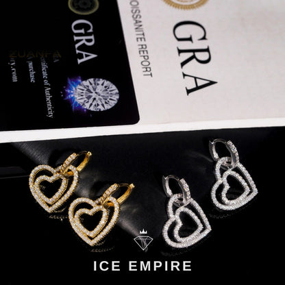 Iced Out Heart 925 Silver Moissanite Hoop Earrings