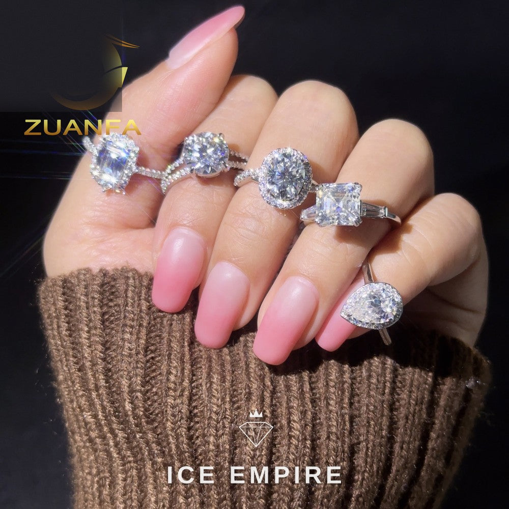 Iced Out 925 Silver Moissanite Engagement Ring