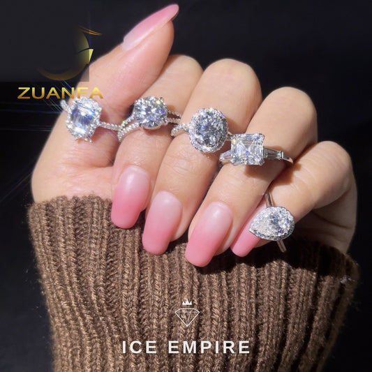Iced Out 925 Silver Moissanite Engagement Ring