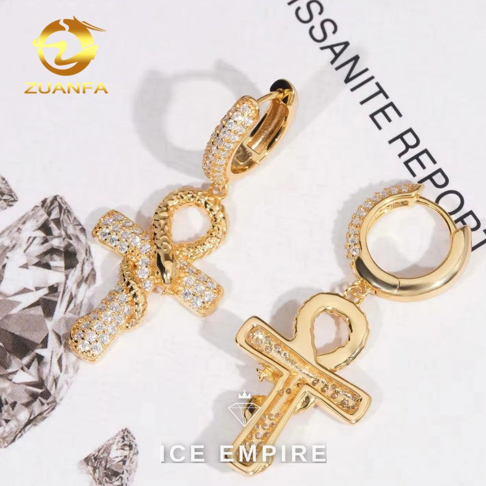 Iced Out Cross Gold Plated Moissanite Hoop Earrings