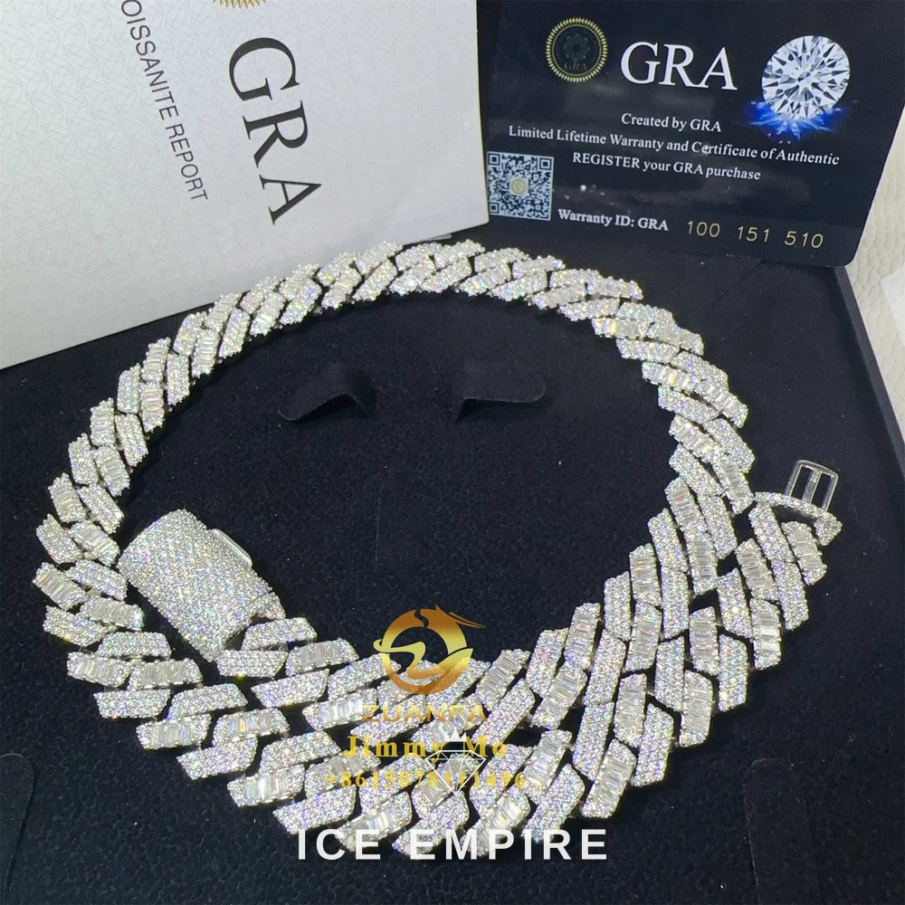 Iced Out Baguette Rose Gold Plated Moissanite Cuban Chain