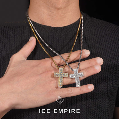 Iced Out Cross 14K Gold Moissanite Pendant