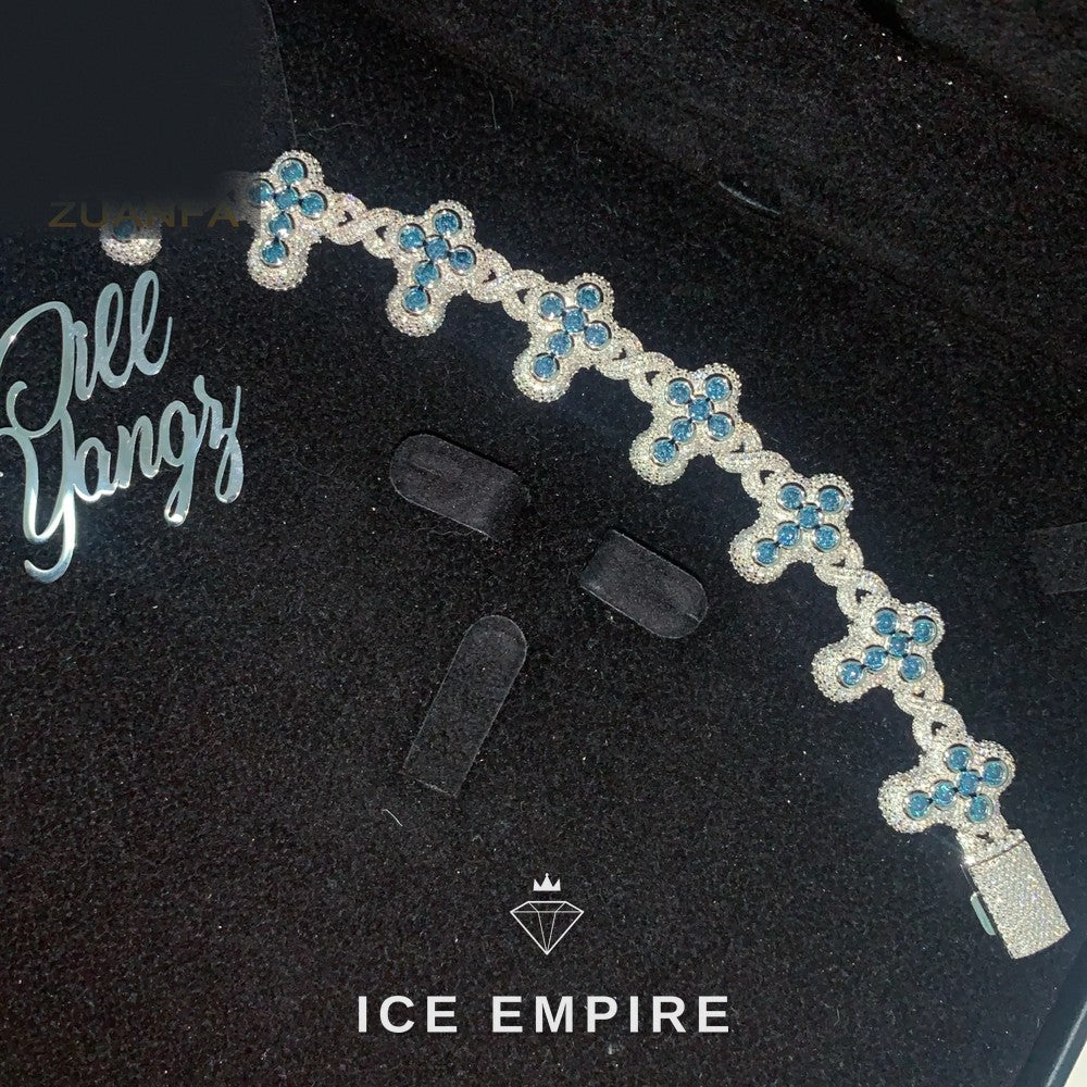 Iced Out Cross 925 Silver Moissanite Cuban Chain