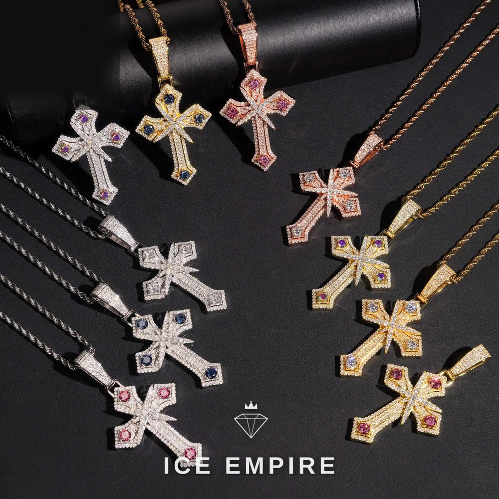 Iced Out Cross Rose Gold Plated Moissanite Pendant