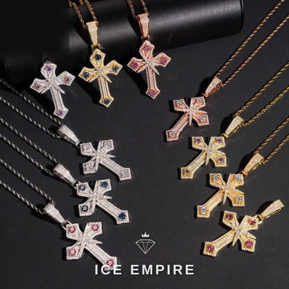Iced Out Cross Rose Gold Plated Moissanite Pendant