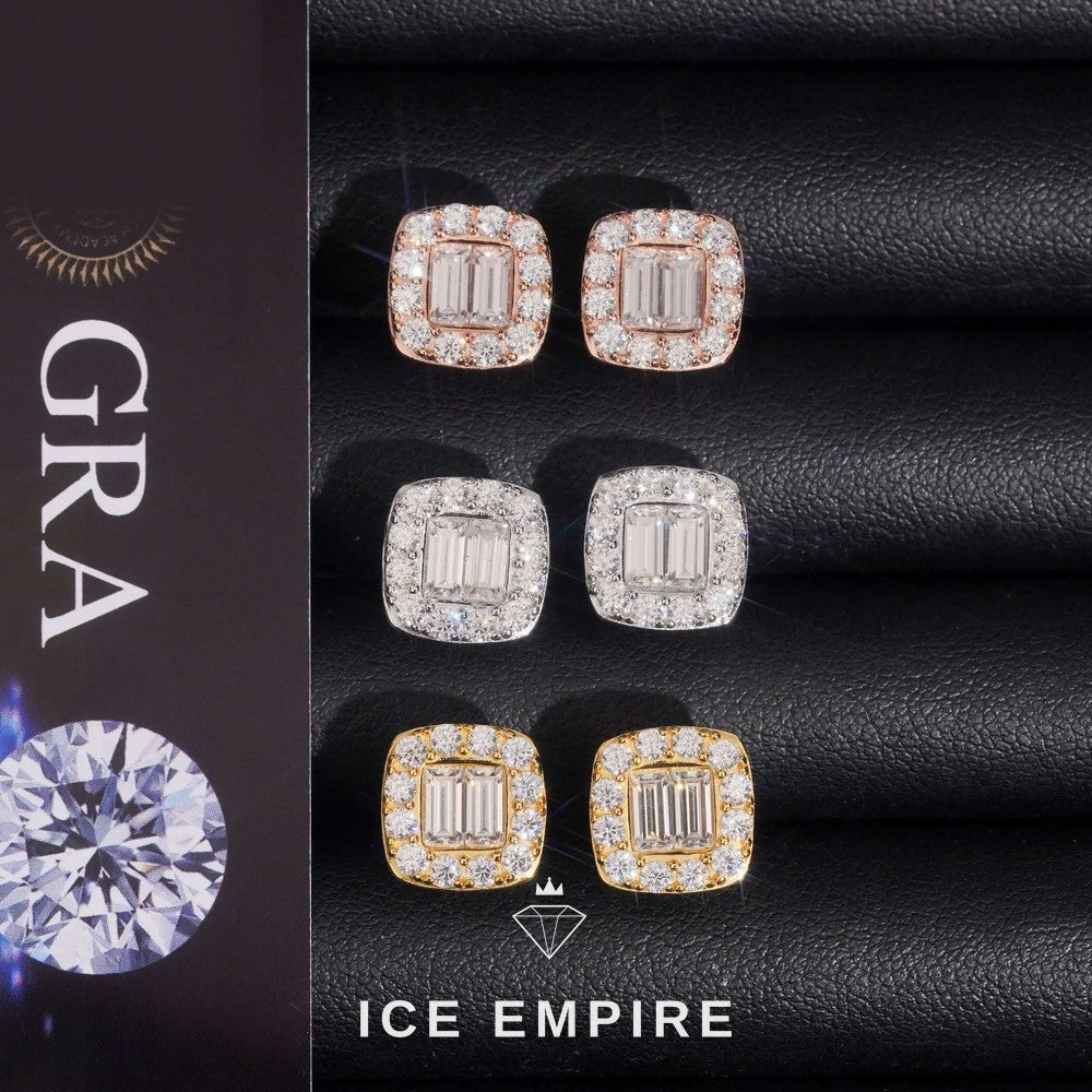 Iced Out Baguette 925 Silver Moissanite Stud Earrings