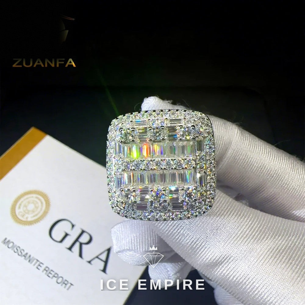Iced Out Baguette 925 Silver Moissanite Ring