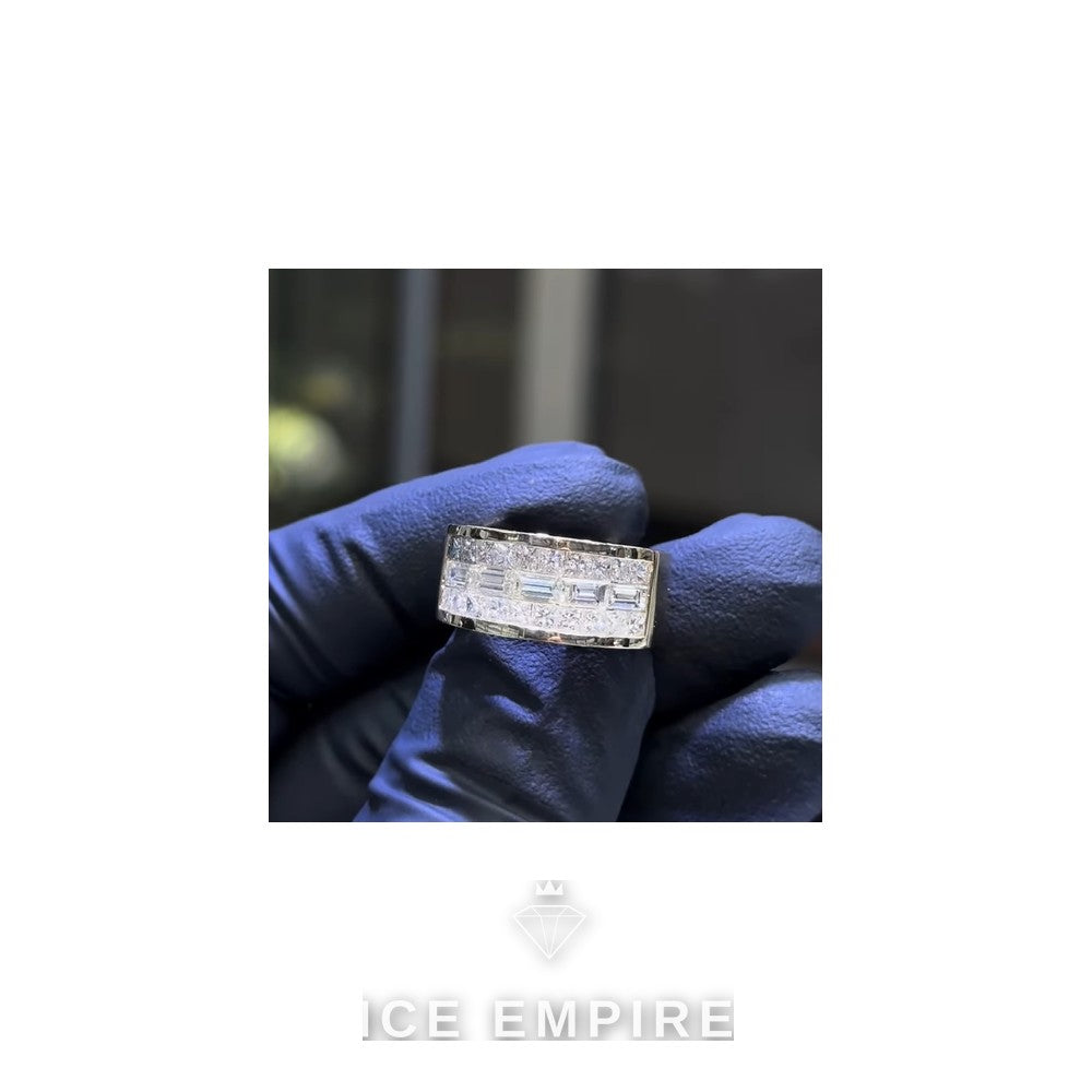 Iced Out Baguette 18K Gold Moissanite Engagement Ring