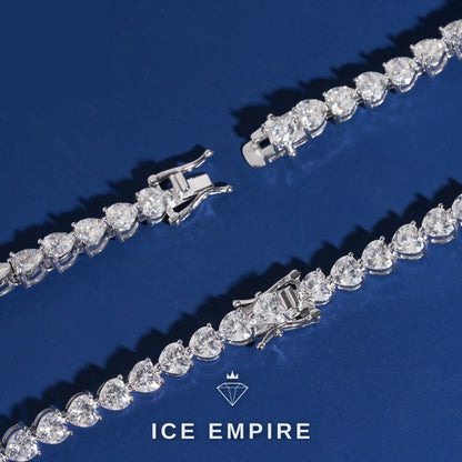 Iced Out Heart 925 Silver Moissanite Tennis Bracelet