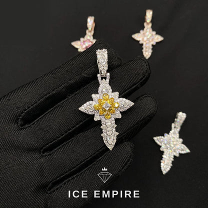 Iced Out Cross Rose Gold Plated Moissanite Pendant