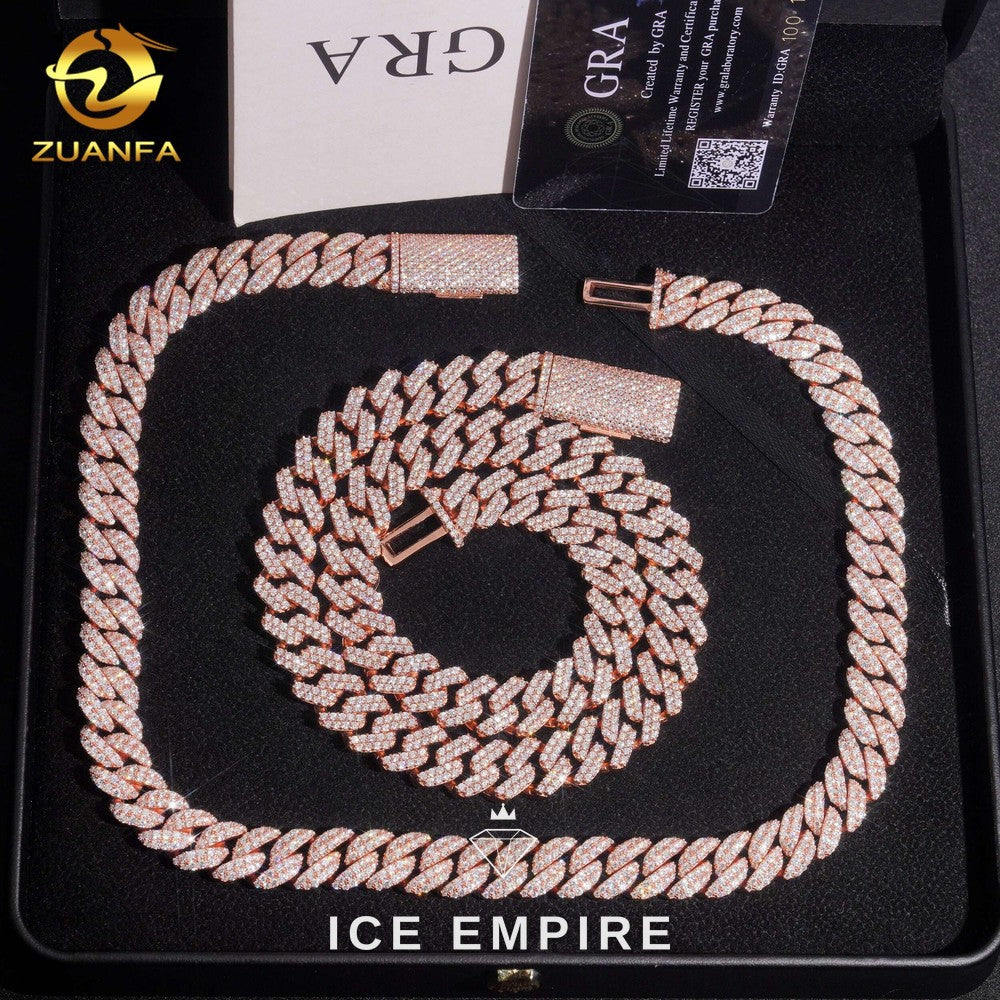 Iced Out Rose Gold Moissanite Cuban Chain