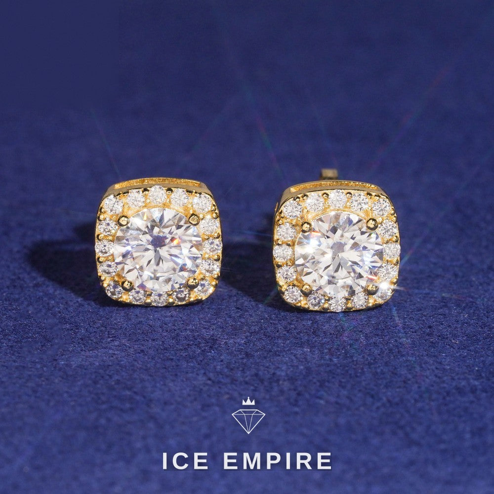Iced Out Gold Plated Moissanite Stud Earrings