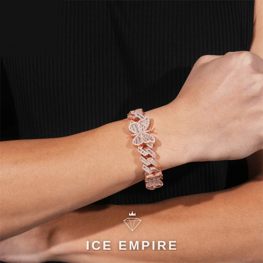 Iced Out Baguette Rose Gold Plated Moissanite Cuban Chain