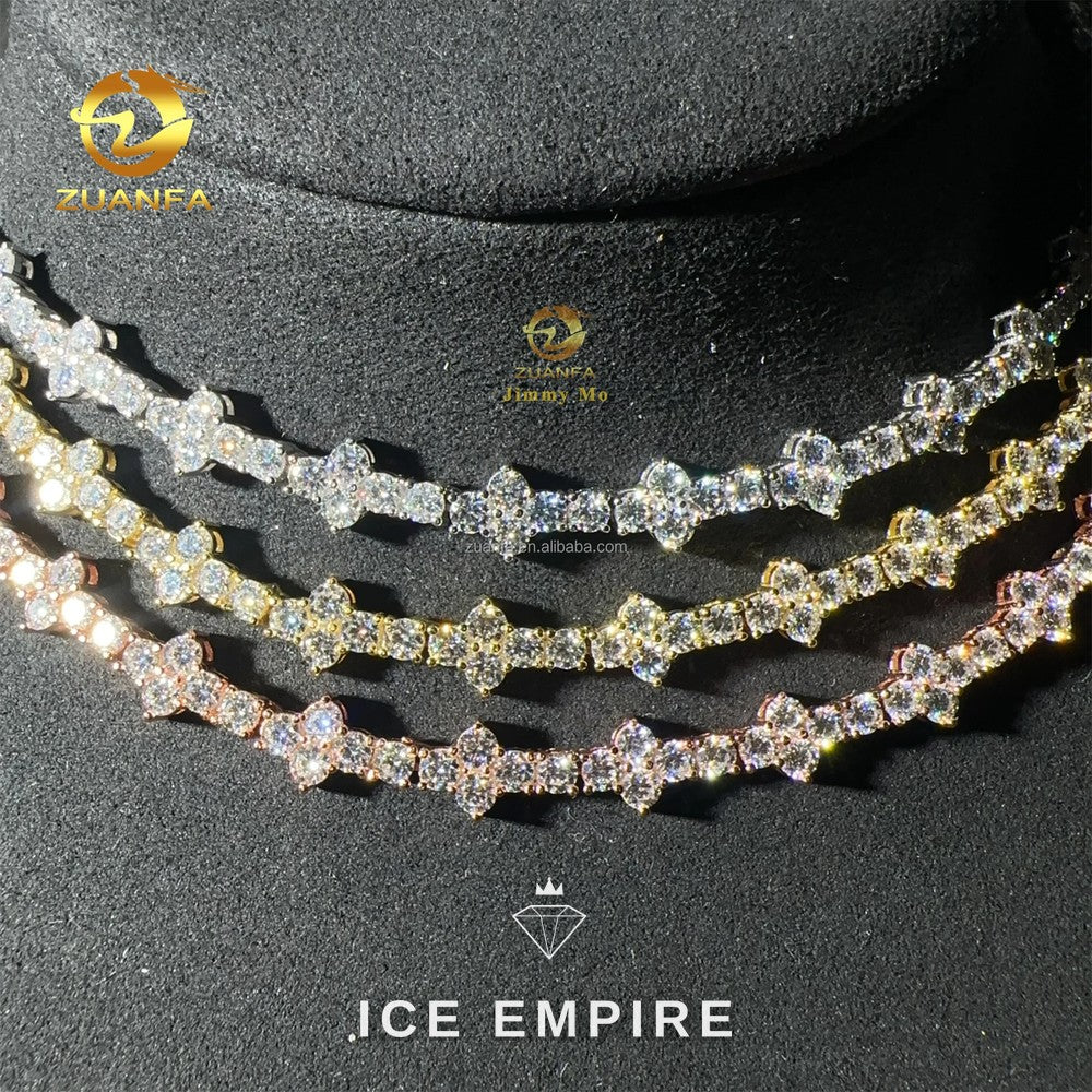Iced Out Cluster Rose Gold Plated Moissanite Cuban Chain