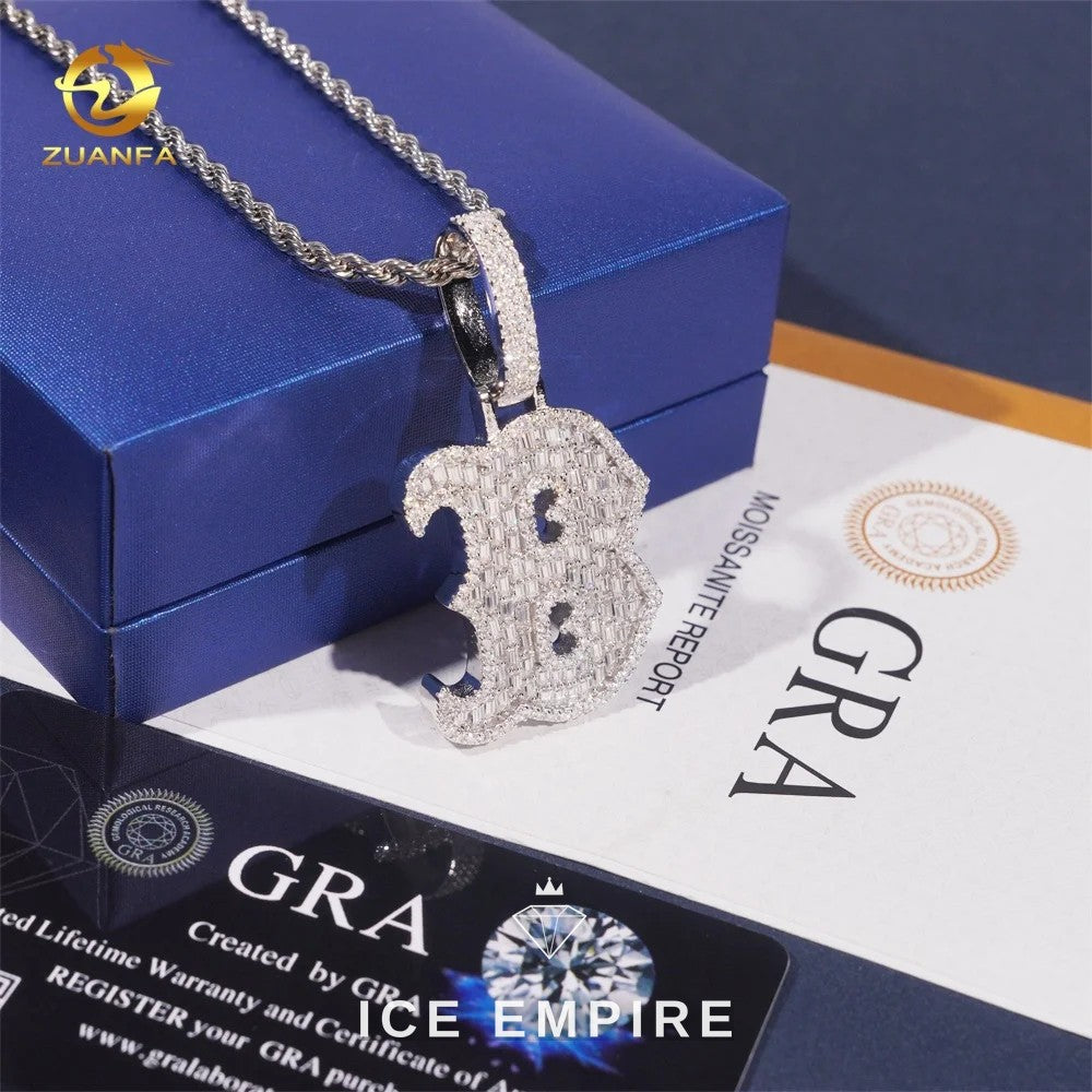 Iced Out Baguette 925 Silver Pendant