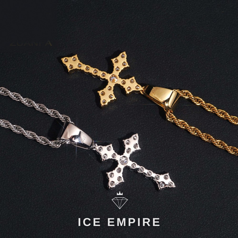 Iced Out Cross 925 Silver Moissanite Pendant