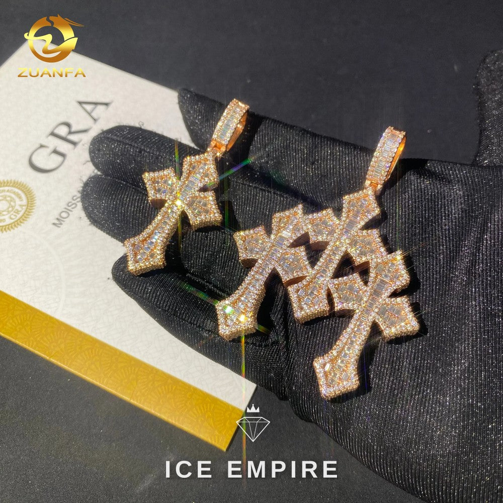 Iced Out Baguette 925 Silver Pendant