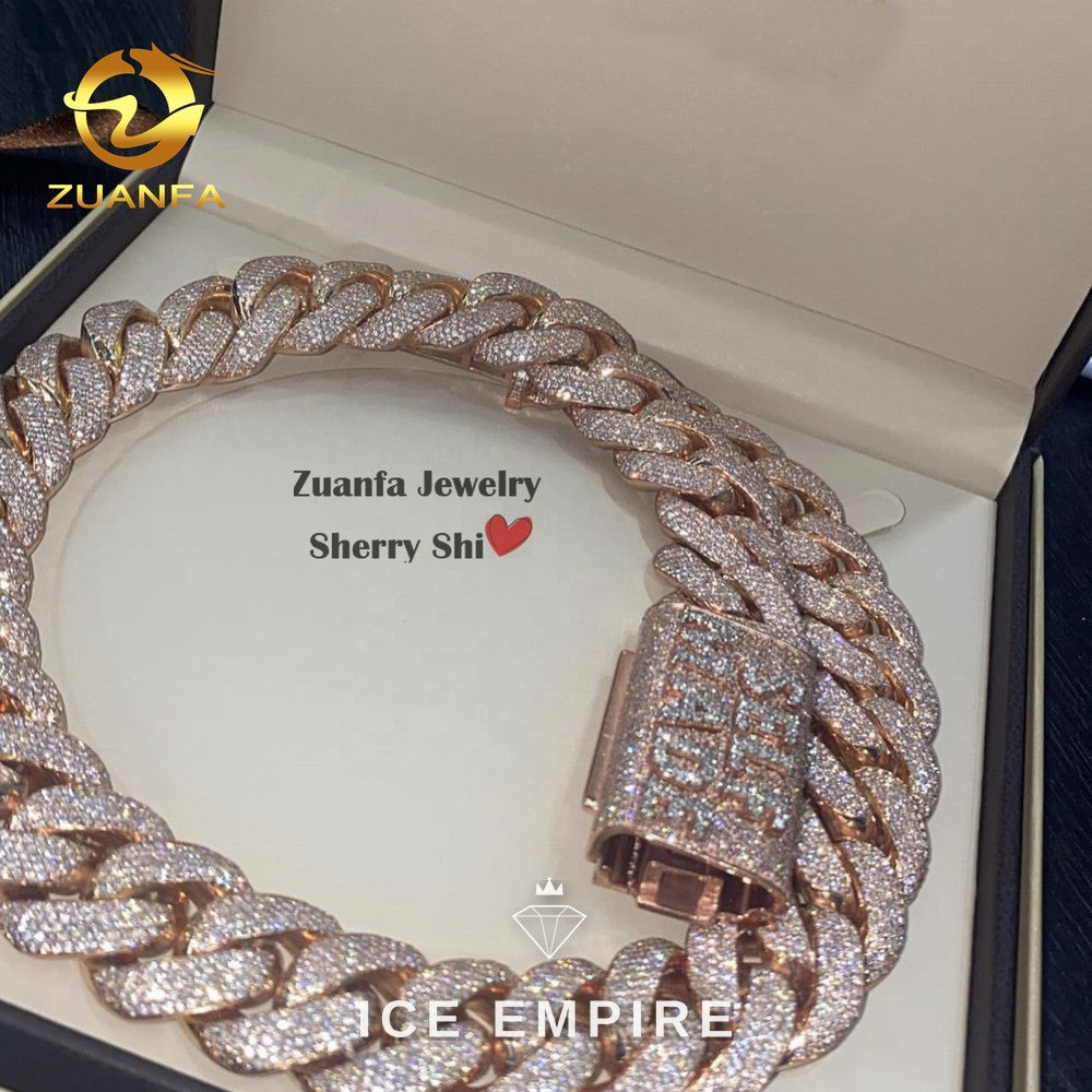 Iced Out Rose Gold Moissanite Cuban Chain