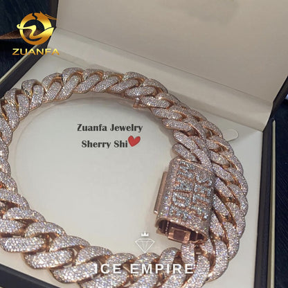 Iced Out Rose Gold Moissanite Cuban Chain