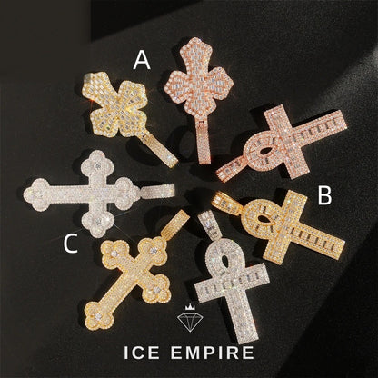 Iced Out Cross Rose Gold Plated Moissanite Pendant