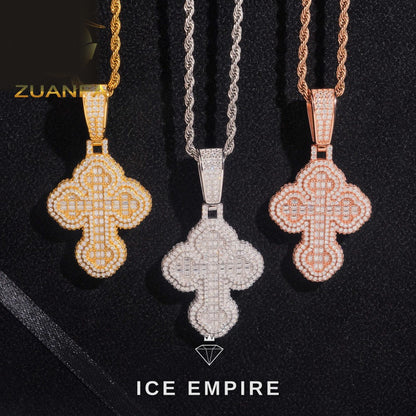 Iced Out Cross Rose Gold Plated Pendant