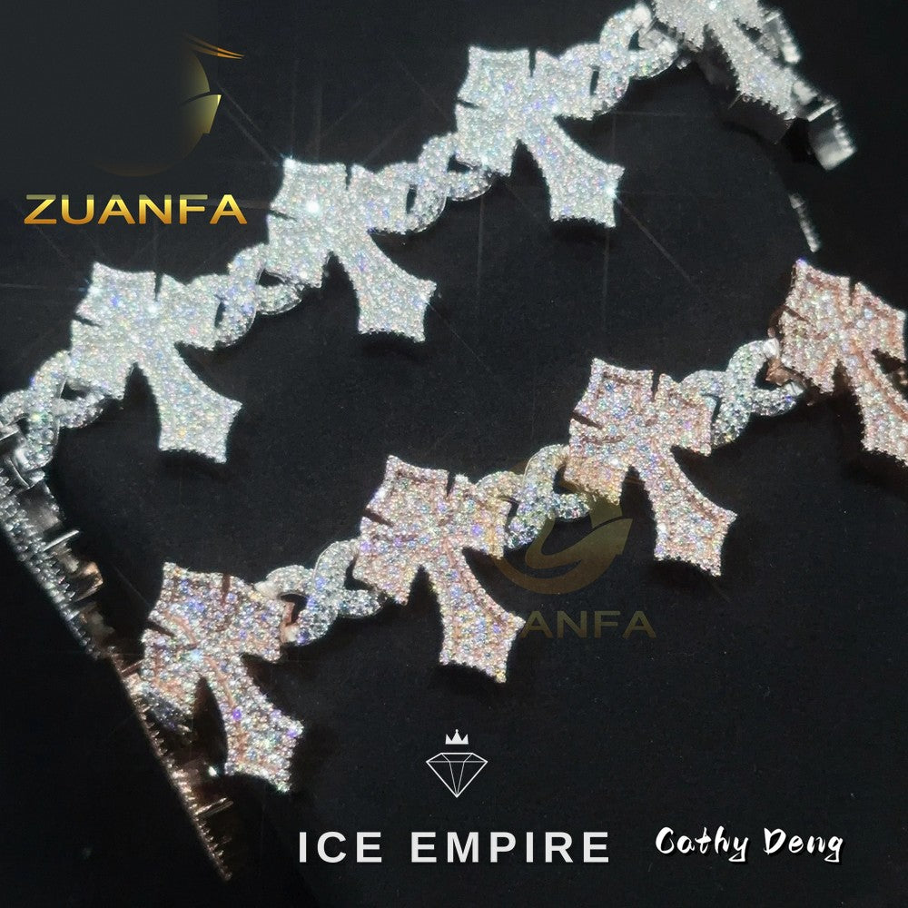Iced Out Cross 925 Silver Moissanite Cuban Chain