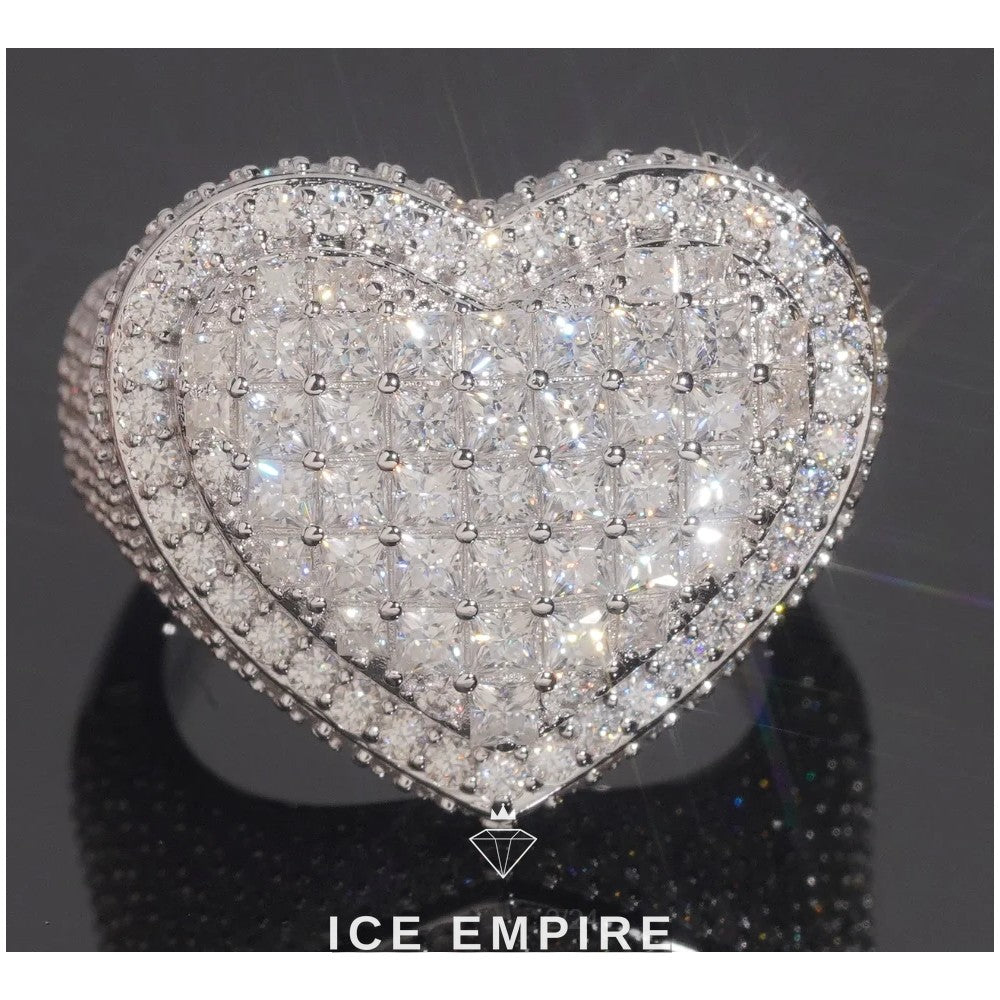 Iced Out Heart 925 Silver Moissanite Ring