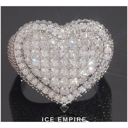Iced Out Heart 925 Silver Moissanite Ring