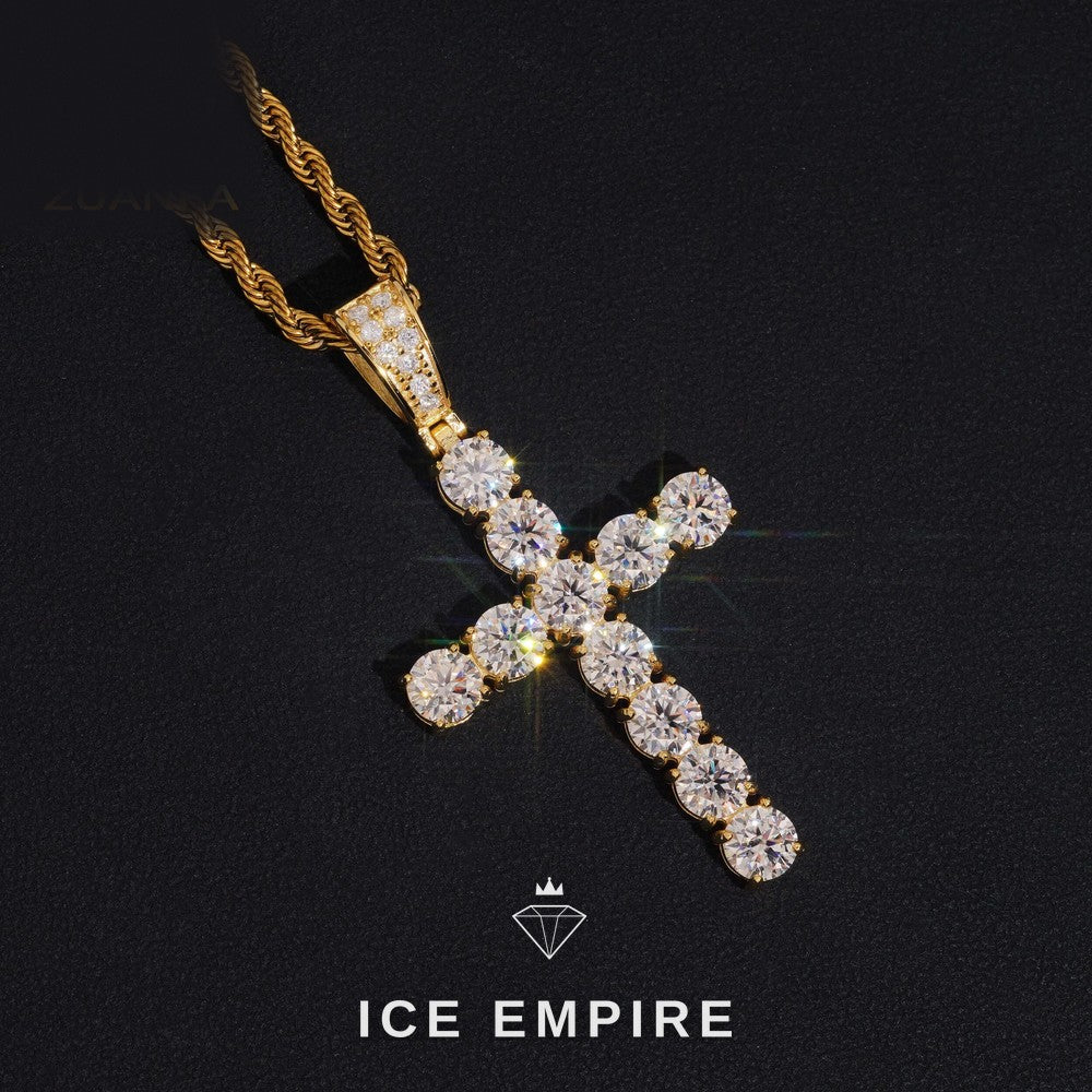 Iced Out Cross Rose Gold Plated Moissanite Pendant