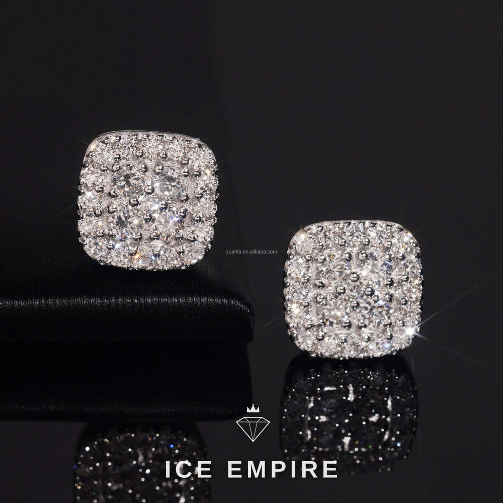 Iced Out Cluster Gold Plated Lab Grown Diamond Stud Earrings
