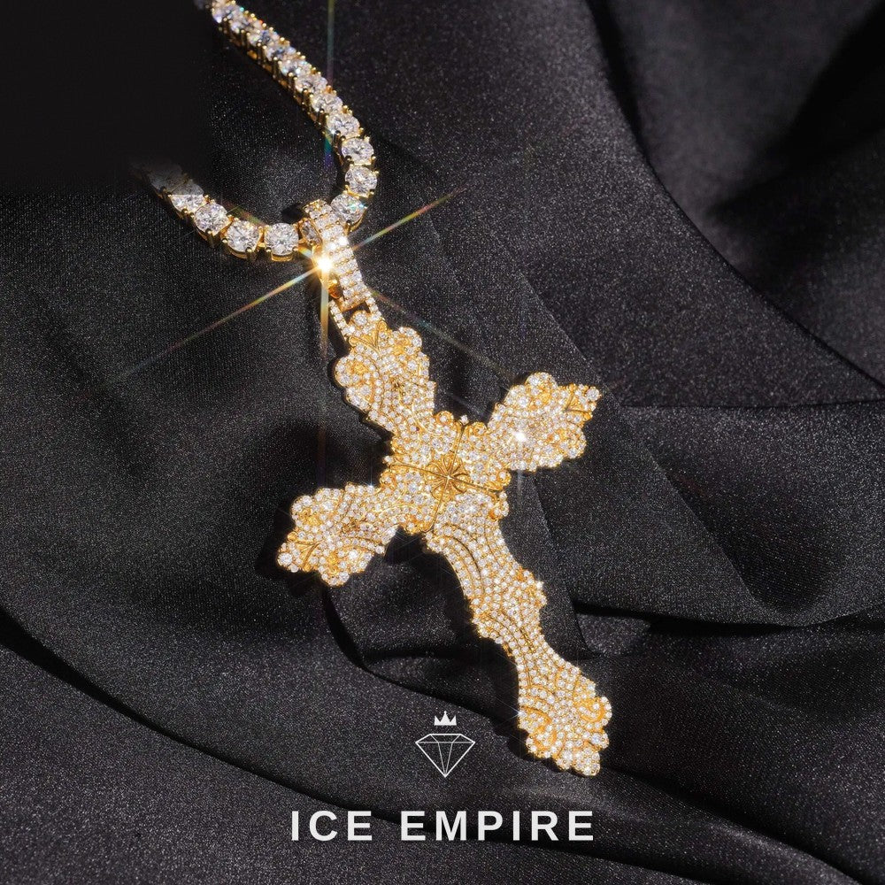 Iced Out Cross Gold Plated Moissanite Pendant