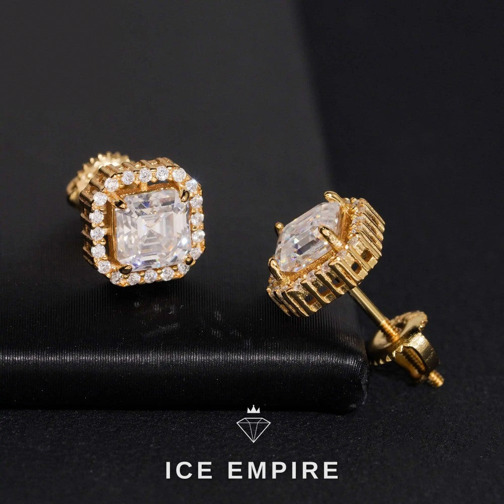 Iced Out Cluster Gold Plated Moissanite Stud Earrings