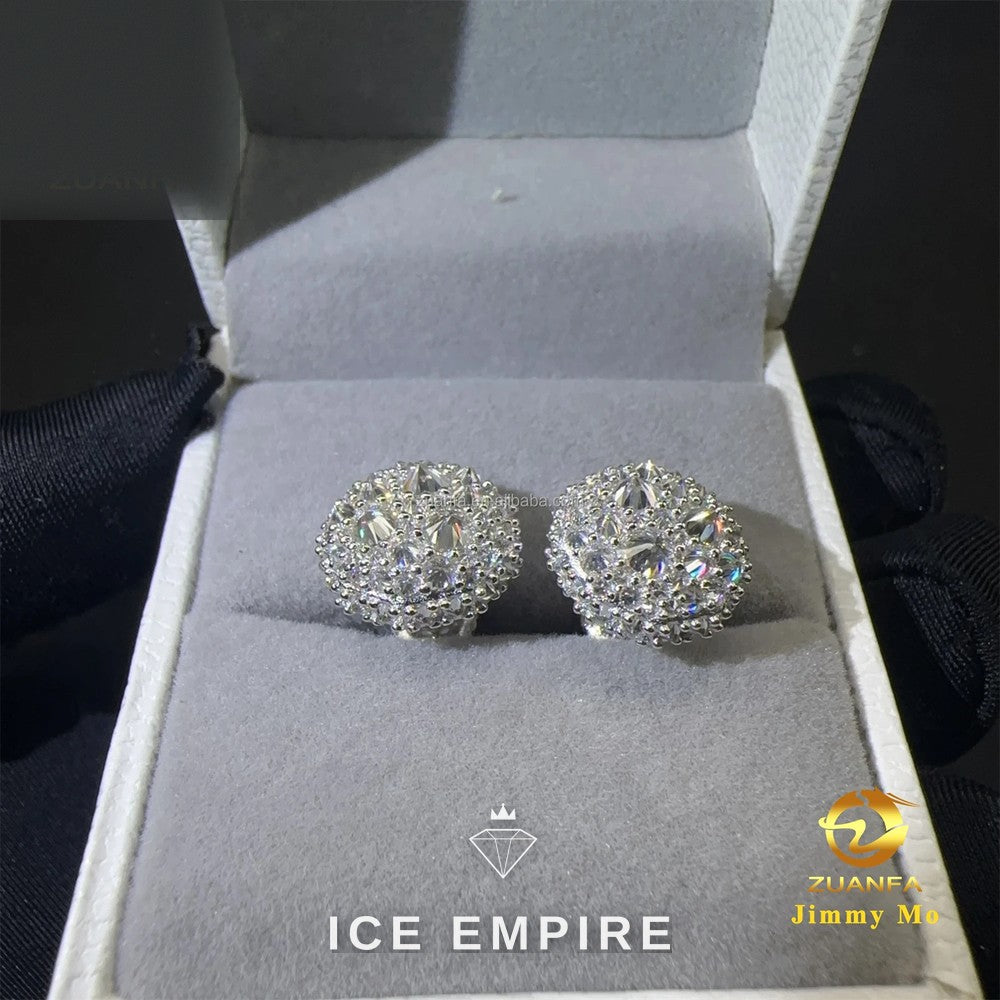 Iced Out 925 Silver Moissanite Stud Earrings